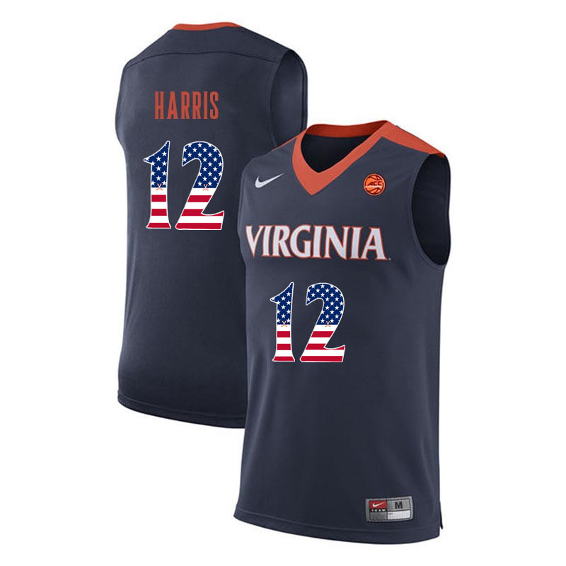 Men Virginia Cavaliers #12 Joe Harris College Basketball USA Flag Fashion Jerseys-Navy - Click Image to Close